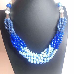 1377 TALBOTS silver tone Layered twisted blue faceted glass bead necklace 20"